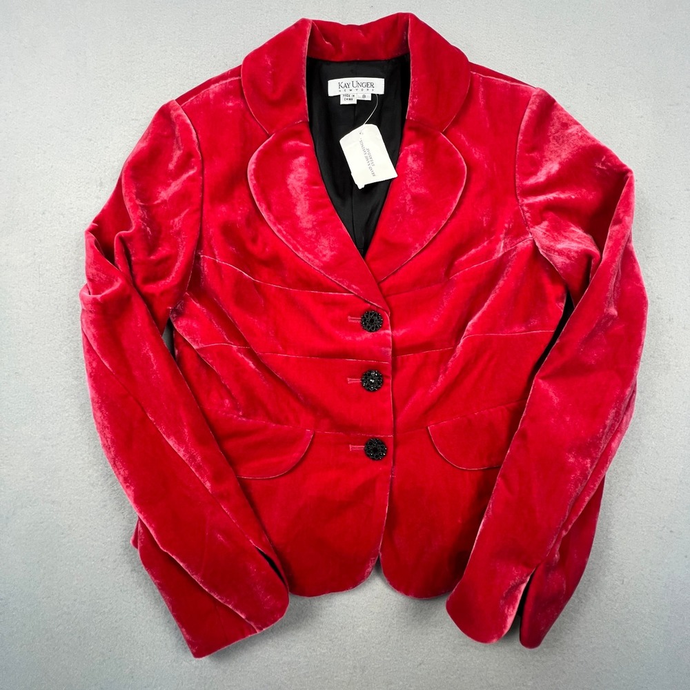 NWT VTG Kay Unger Velvet Blazer Women 8 Red Ornate‎ Holiday Formal Jacket